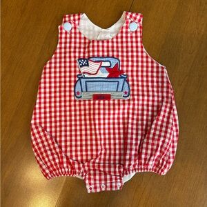 Smocked Polkadot Red Gingham Bubble Romper sz 18 months